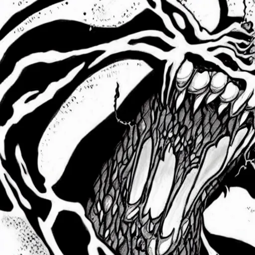 Image similar to venom symbiote drawn by junji ito