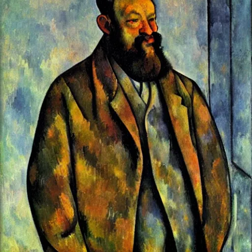 Prompt: Portrait of a giant man who can be seen from space, oil on canvas, Paul Cezanne, art