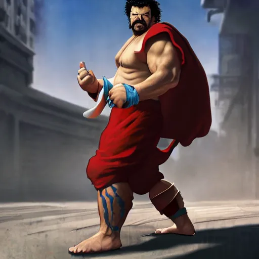 Image similar to danny mcbride as e. honda street fighter, battle stance, ultra realistic, concept art, intricate details, highly detailed, photorealistic, octane render, 8 k, unreal engine, art by frank frazetta, simon bisley, brom