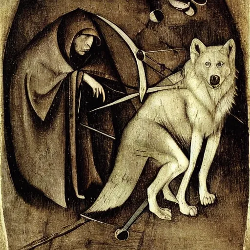 Image similar to dante with wolf by hieronymus bosch