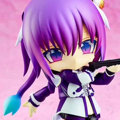 Image similar to neon white video game!!!!!!!!, neon violet!!!!!!!!!!!!!!, an ( ( ( ( anime ) ) ) ) nendoroid of neon violet, figurine, detailed product photo