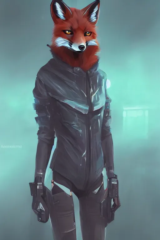 Image similar to a fox fursona, trending on artstation, by kawacy, furry art, digital art, cyberpunk, high quality, backlighting