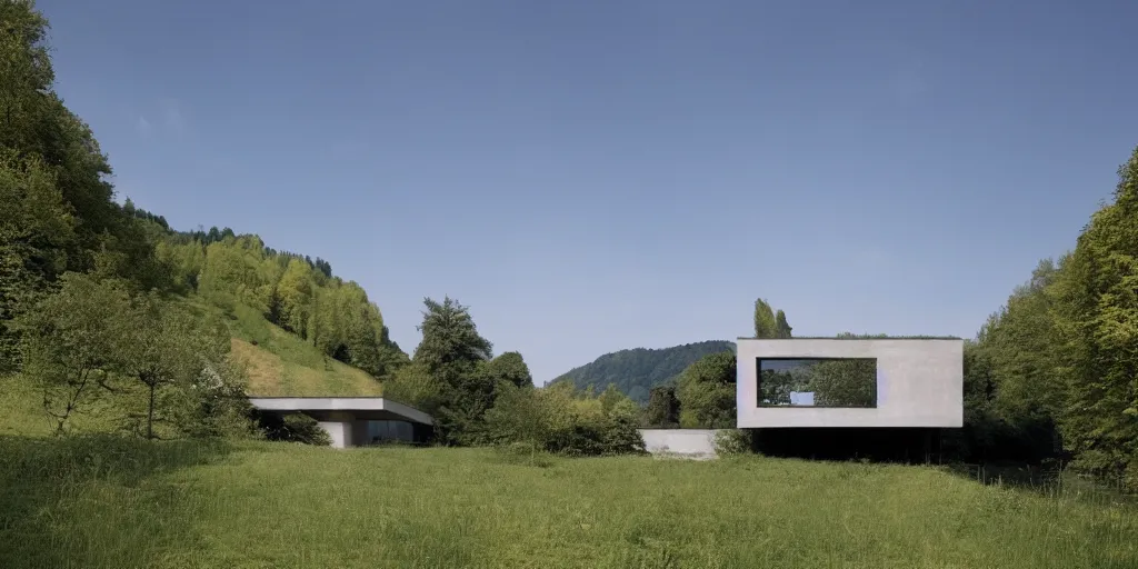 Image similar to a house by the river rhein close to mumpf designed by peter zumthor