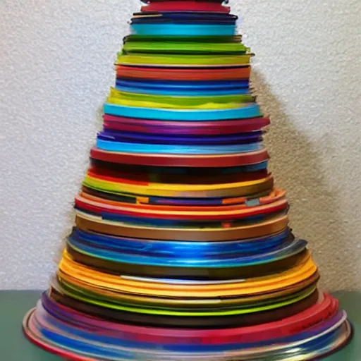 Prompt: tower of babel but it is made from 12 inch vinyl LPs