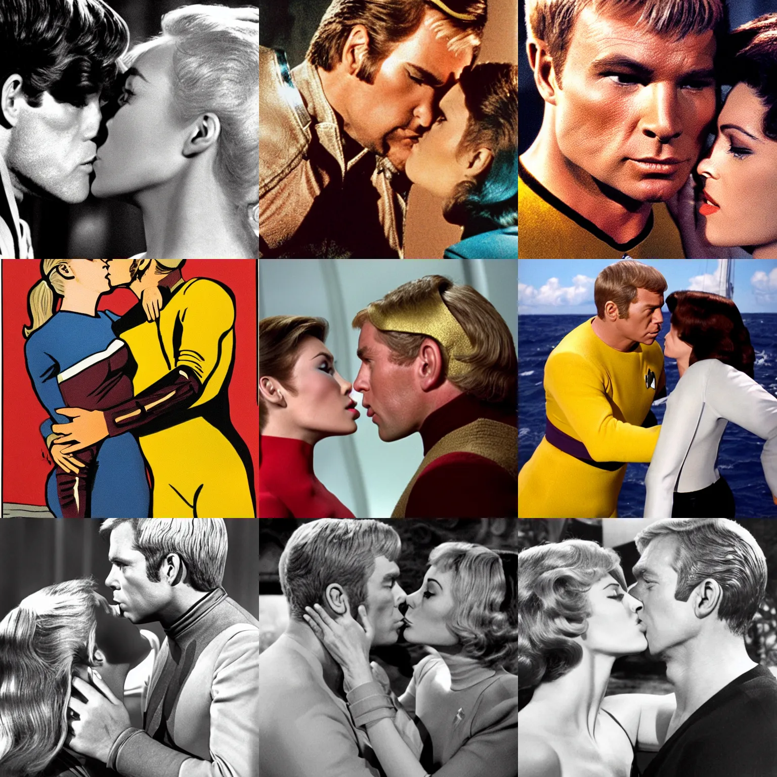 Prompt: Captain Kirk kissing