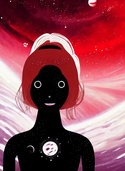 Prompt: highly detailed portrait of a hopeful pretty astronaut lady with a wavy blonde hair, by Catherine Hyde, 4k resolution, nier:automata inspired, bravely default inspired, vibrant but dreary but upflifting red, black and white color scheme!!! ((Space nebula background))