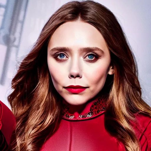 Prompt: full body photography of elizabeth olsen as the scarlet witch [ wearing a black emo suit ]!! [ floating in the sky, emanating black magic from her hands ]!!, 4 k photorealism, 4 k quality, trending on unsplash