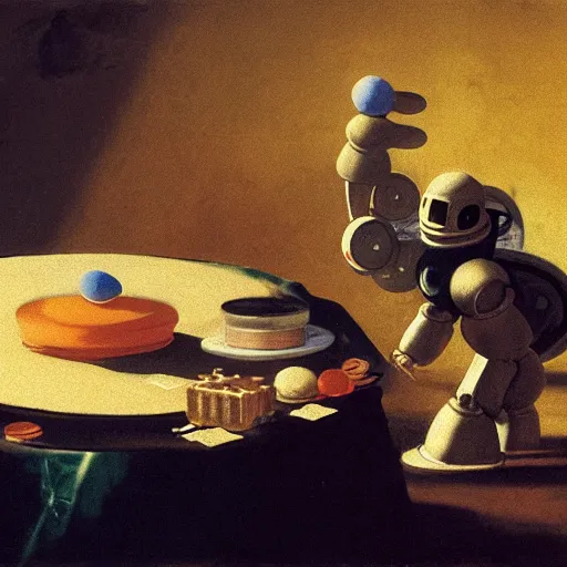 Prompt: goya painting of saturn eating his son represented with robots, ray tracing, master shot, octane render, 8k, ultra hd, perfect light