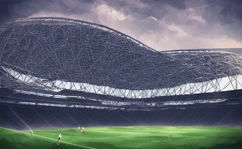 Prompt: “soccer stadium, architecture, highly detailed, digital painting, artstation, concept art, sharp focus, illustration, art nouveau”