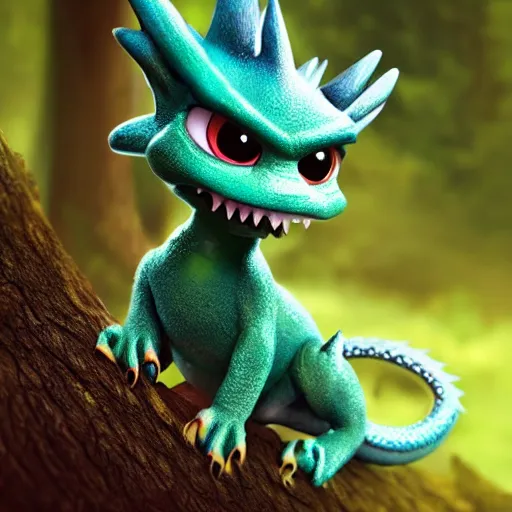 Image similar to very very very very cute chibi baby dragon, portrait, pixar style, forest background, cinematic lighting, award winning creature portrait photography