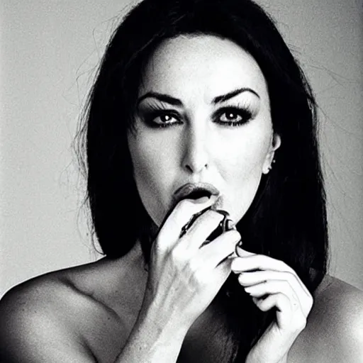 Prompt: Monica Bellucci smoking