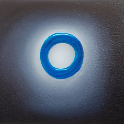 Prompt: a dark oil painting of a glowing blue ring floating in a black sky