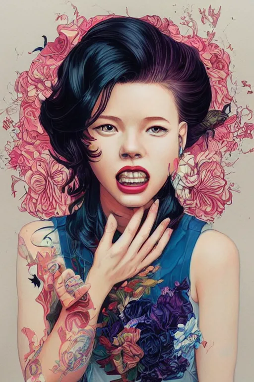 Prompt: a cutegirlsmiling, Tristan Eaton, victo ngai, artgerm, RHADS, ross draws