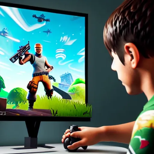 Prompt: a boy playing an xbox, fortnite, throwing his controller, highly detailed illustration, anime