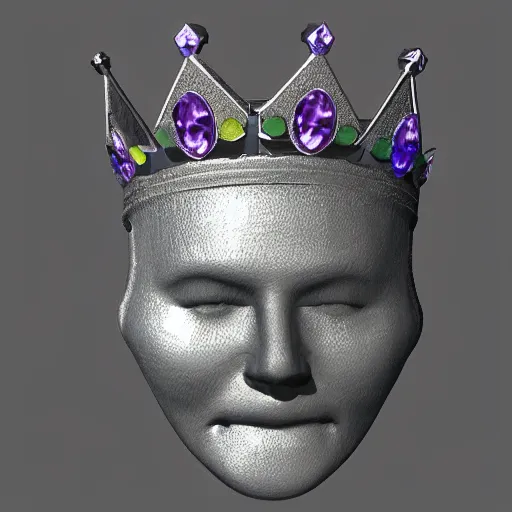 Image similar to many - sided gemstone that shaped like a face wearing a crown, 3 d render