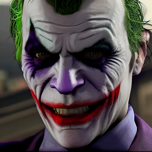 Prompt: Film still of the Joker, from Grand Theft Auto V (2013 video game)