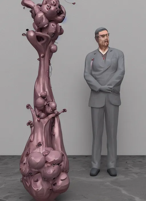 Image similar to a sculpture of a man standing next to a tall vase, a raytraced image by Hikari Shimoda, polycount, video art, vray tracing, ray tracing, rendered in unreal engine