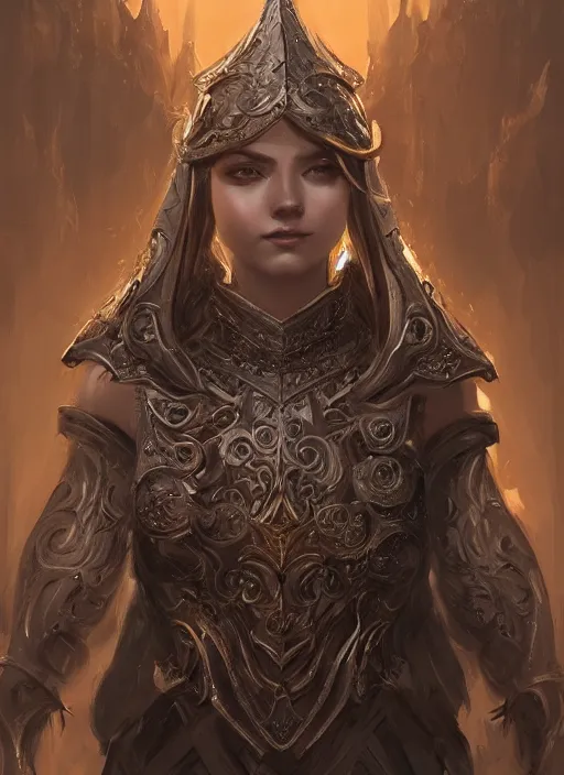 Image similar to a highly detailed character portrait of a radiant female paladin, ornate gothic armor, intricate, digital painting, artstation, intricate, concept art, smooth, sharp focus, illustration, art by Mandy Jurgens