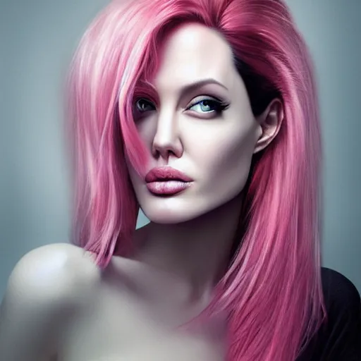 Prompt: pink hair angelina jolie by wlop and ross tran and sakimichan