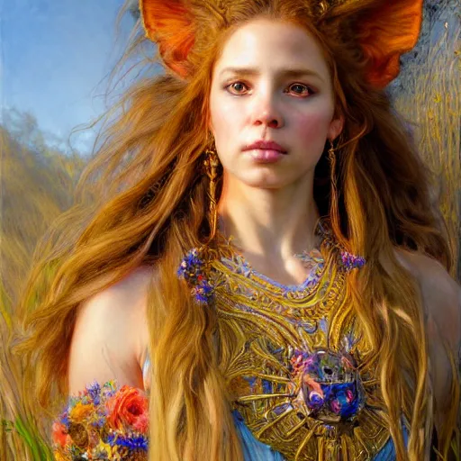 Image similar to highly detailed full portrait of a enchanted lioness in the form of a beautiful young princess. d & d, art by donato giancola and ruan jia and carl larsson and magali villeneuve. trending on artstation, intricate details, energetic composition, golden ratio, concept art, illustration, elegant art