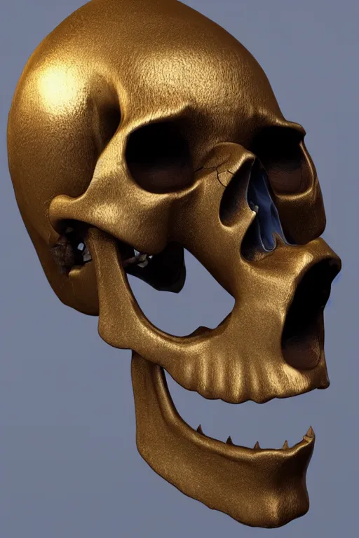 Image similar to conceptart 3 d render skull, the skull is decorated with art deco and steam punk gears details inside, hyperrealistic, volumetric lighting, ultra detailed, elegant, octane render, blue and gold, 8 k, trending on artstation, unreal engine