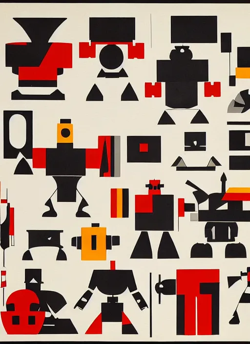 Image similar to warrior robots by Jan Tschichold, De Stijl, Constructivist