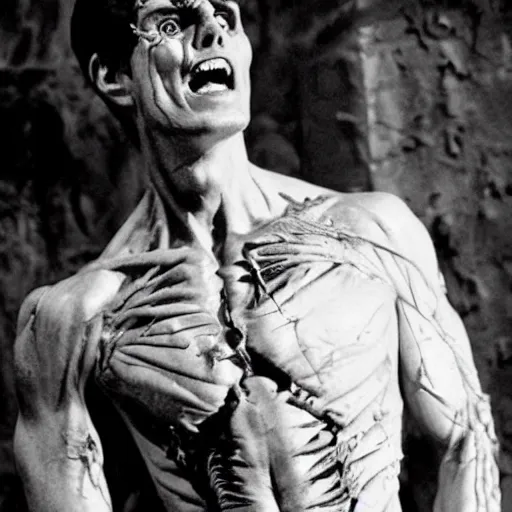 Image similar to tom cruise as frankenstein, black and white