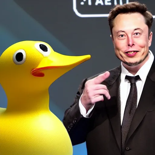 Image similar to elon musk holding a yellow duck