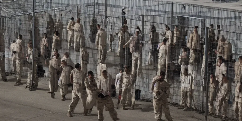 Prompt: prisoners at guantanamo bay prison, no army