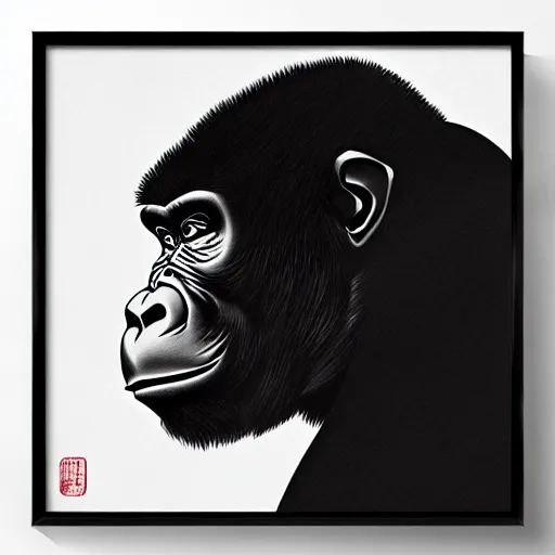Prompt: japanese ink block painting of a gorilla, 4 k, hyper realistic, dslr, high resolution, landscape, beautiful