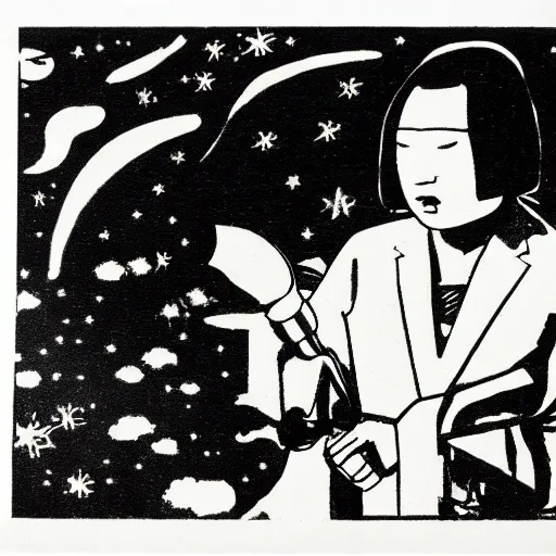 Prompt: explanation of astronomy, style of tadanori yokoo, greyscale soft focus photo, risograph print