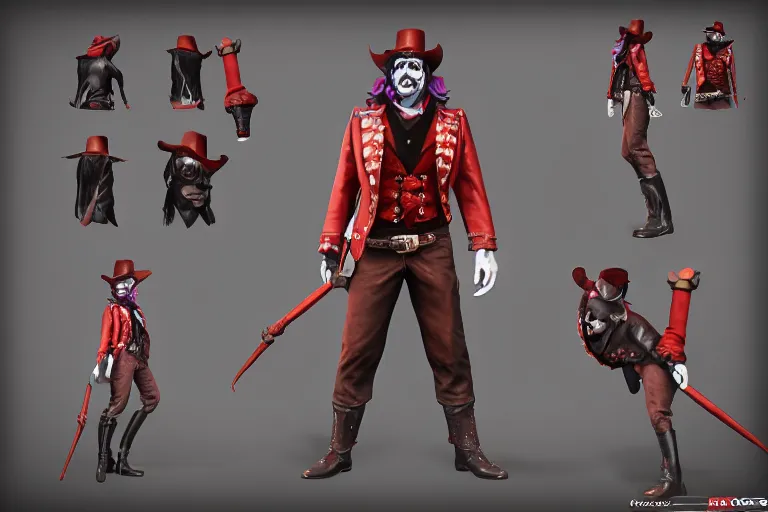 Image similar to 3d sculpt of a dark fantasy gothic circus clown, artstaton, League of Legends, red dead redemption2, overwatch, digital illustration