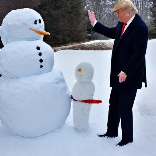 Image similar to donald trump and joe biden making snowman together