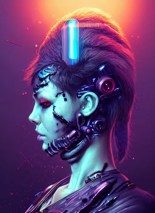 Image similar to soft lustrous full body dark biotech raver gutter punk cyberpunk cyborg bioweapon, golden ratio, details, sci - fi, dark fantasy, horrorpunk, cyberpunk, intricate, decadent, highly detailed, digital painting, octane render, artstation, concept art, smooth, sharp focus, illustration, art by artgerm, loish, wlop