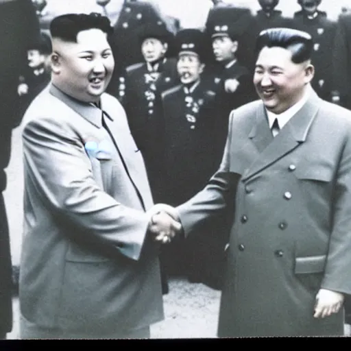 Image similar to kim jong un handshaking hitler, polaroid