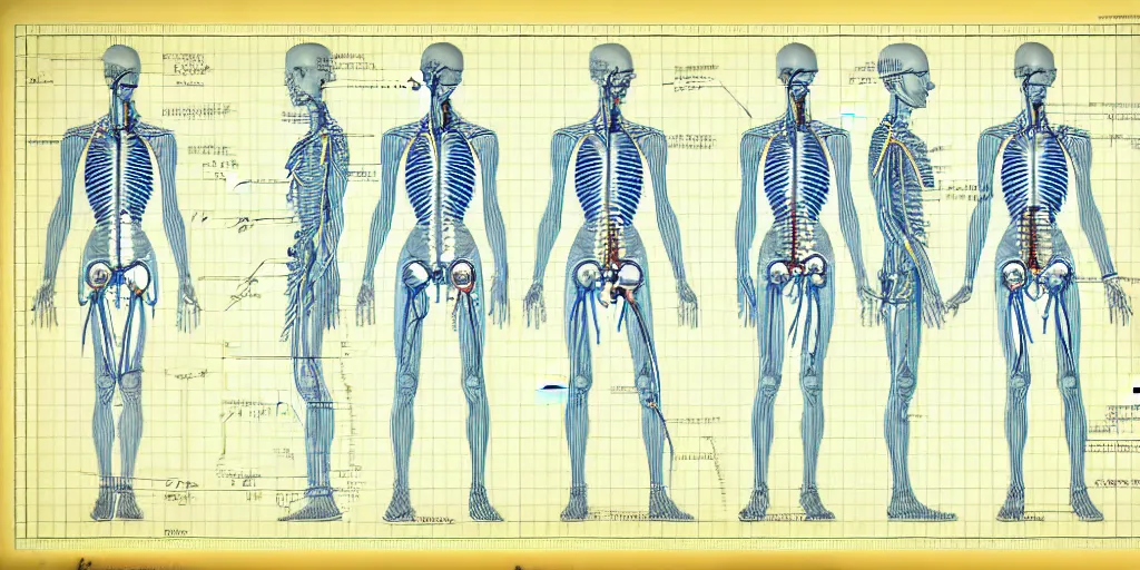 Image similar to technical diagram blueprint of anthropomorphic anatomical sip technician, performance enhanced salesman anatomy, snake oil sip tech technical blueprint plan