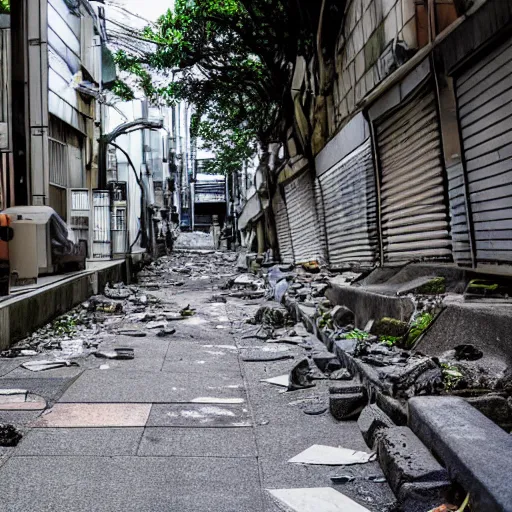 Image similar to abandoned street of tokyo with stone of people