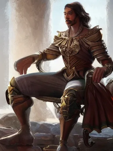 Prompt: a rich noble man smirking. proud crossed arms. siting in his chair intricate, elegant, highly detailed, digital painting, artstation, concept art, sharp focus, illustration, by justin gerard and artgerm, 8 k