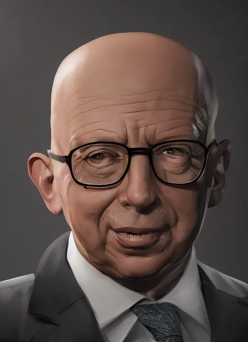 Image similar to an epic fantasy comic book style portrait painting of Klaus Schwab, unreal 5, DAZ, hyper realistic, octane render, dynamic lighting