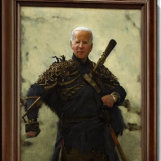 Image similar to joe biden as a bandit king, god of the forge by edgar maxence and caravaggio and michael whelan and delacroix