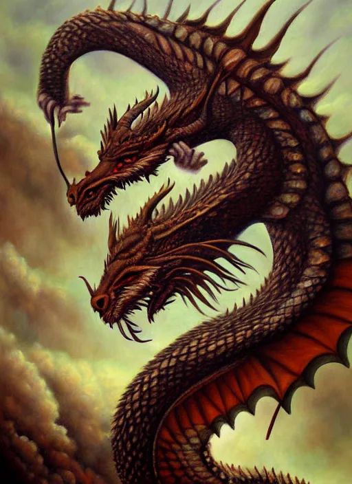 Image similar to portrait of a dragon dreaming of sheep, deviantart oil painting, award winning, highly detailed painting