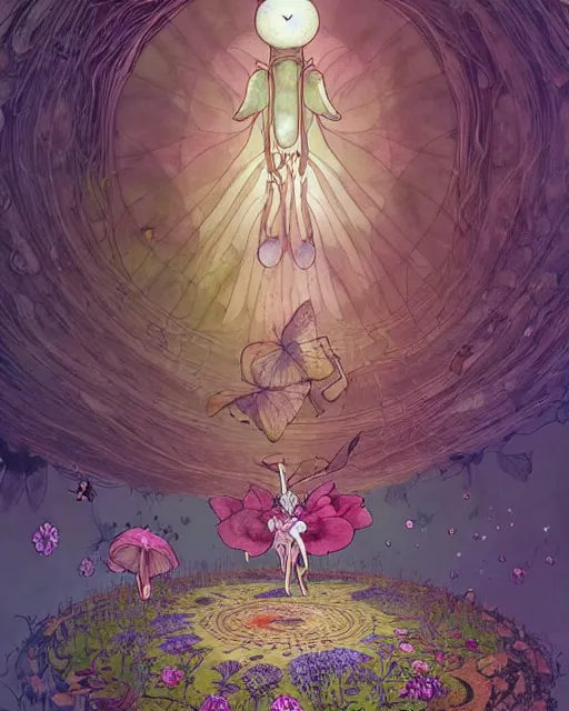 Image similar to the platonic ideal of flowers, sprouting, insects and praying of cletus kasady carnage davinci mandala ponyo alice in wonderland dinotopia watership down, hollow knight, d & d, fantasy, ego death, mdma, dmt, psilocybin, concept art by greg rutkowski and simon stalenhag and alphonse mucha
