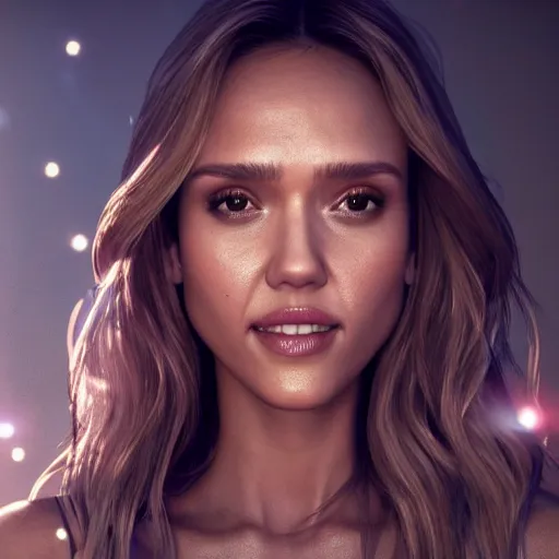 Image similar to jessica alba selfie, 8 k ultra realistic, lens flare, atmosphere, glow, detailed, intricate, full of colour, led lighting, 4 k, hyperrealistic, focused, extreme details, unreal engine 5, masterpiece