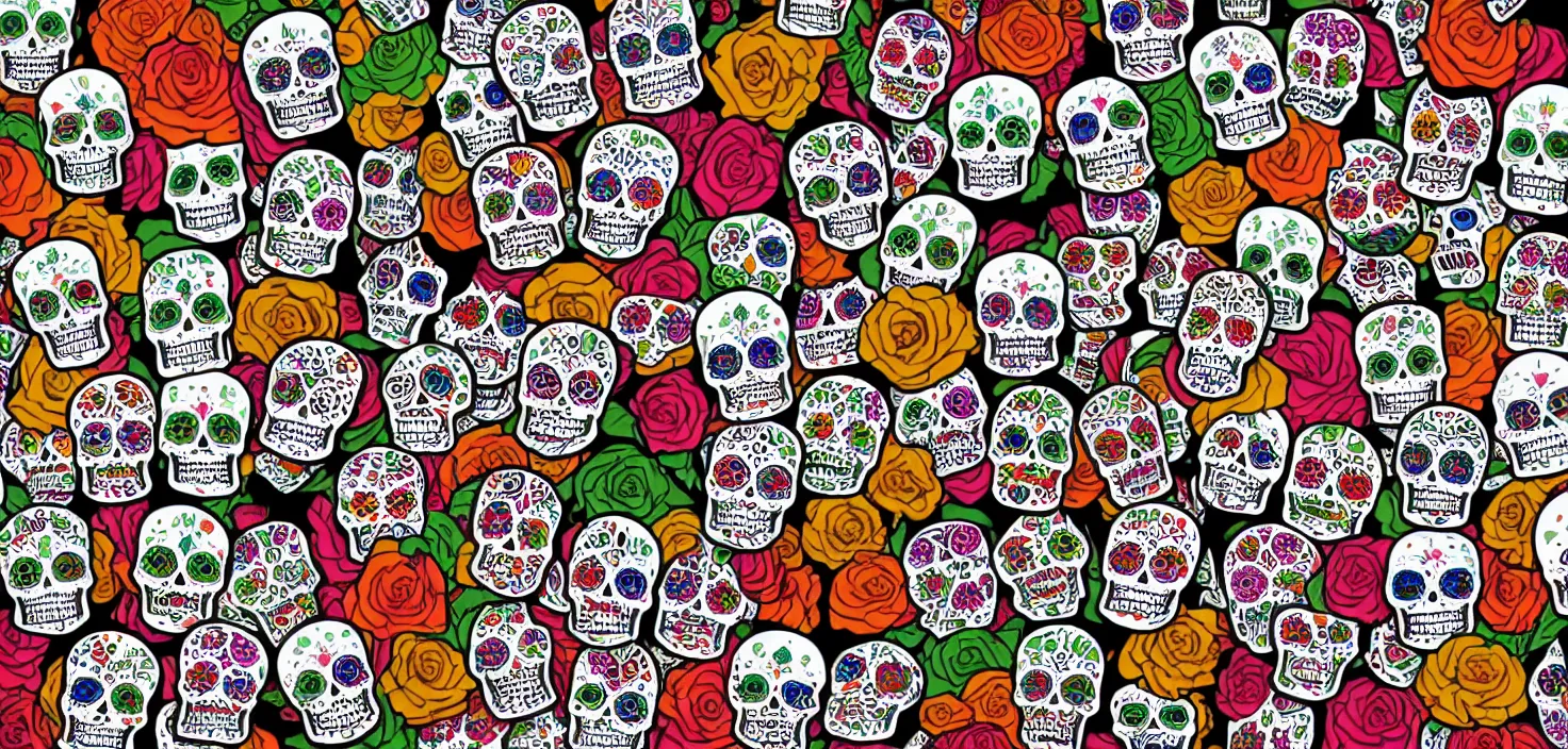 Prompt: mexican day of the dead face, sticker style art, white background