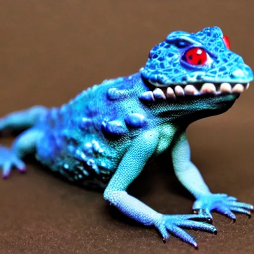 Image similar to a blue lizard warrior who is wearing a silly hat, highly detailed, realistic