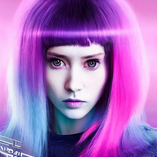 Prompt: joi from blade runner 2 0 4 9 as a giant pink translucent hologram with blue hair, neo - noire