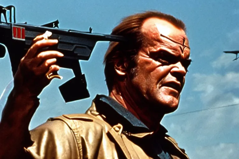 Image similar to Jack Nicholson plays Terminator, still from the film