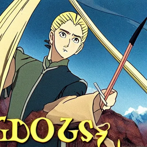 Image similar to legolas from the anime lord of the rings (1986), studio ghibli, very detailed, realistic, hayao miyazaki, kentaro miura, satoshi kon