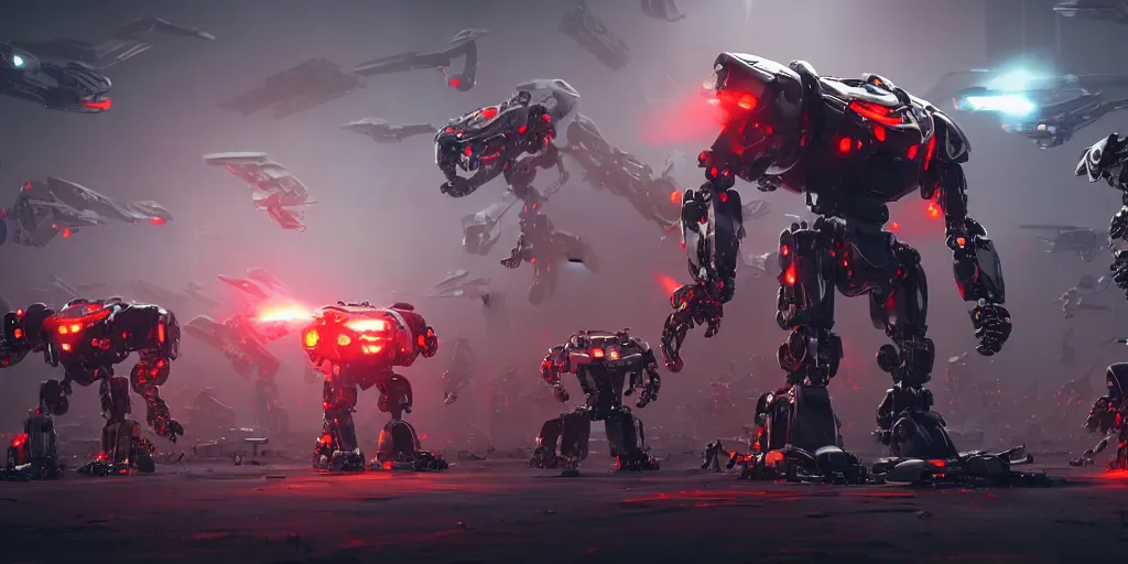 Image similar to an army of evil, malevolent, giant robot mechanical cyborg owls surrounded by computers and computer screens. this 4 k hd image is trending on artstation, featured on behance, well - rendered, extra crisp, features intricate detail and the style of unreal engine. volumetric lighting octane render