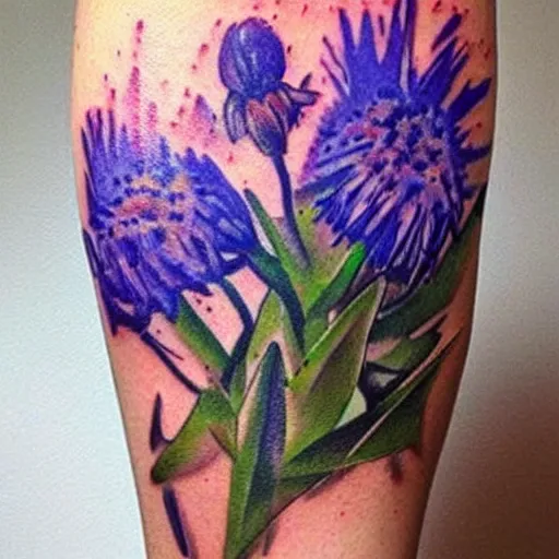 Image similar to great, beautiful painting tattoo watercolor cornflower, light, transperent